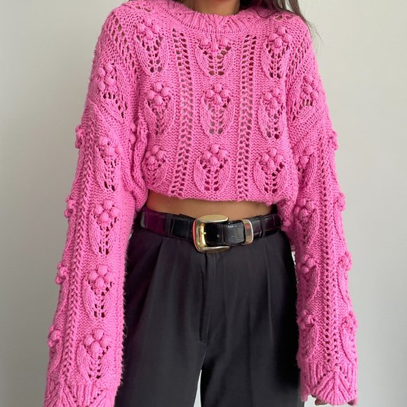 Zara Women pink pom pom knit slouchy sweater - Picture 7 of 10